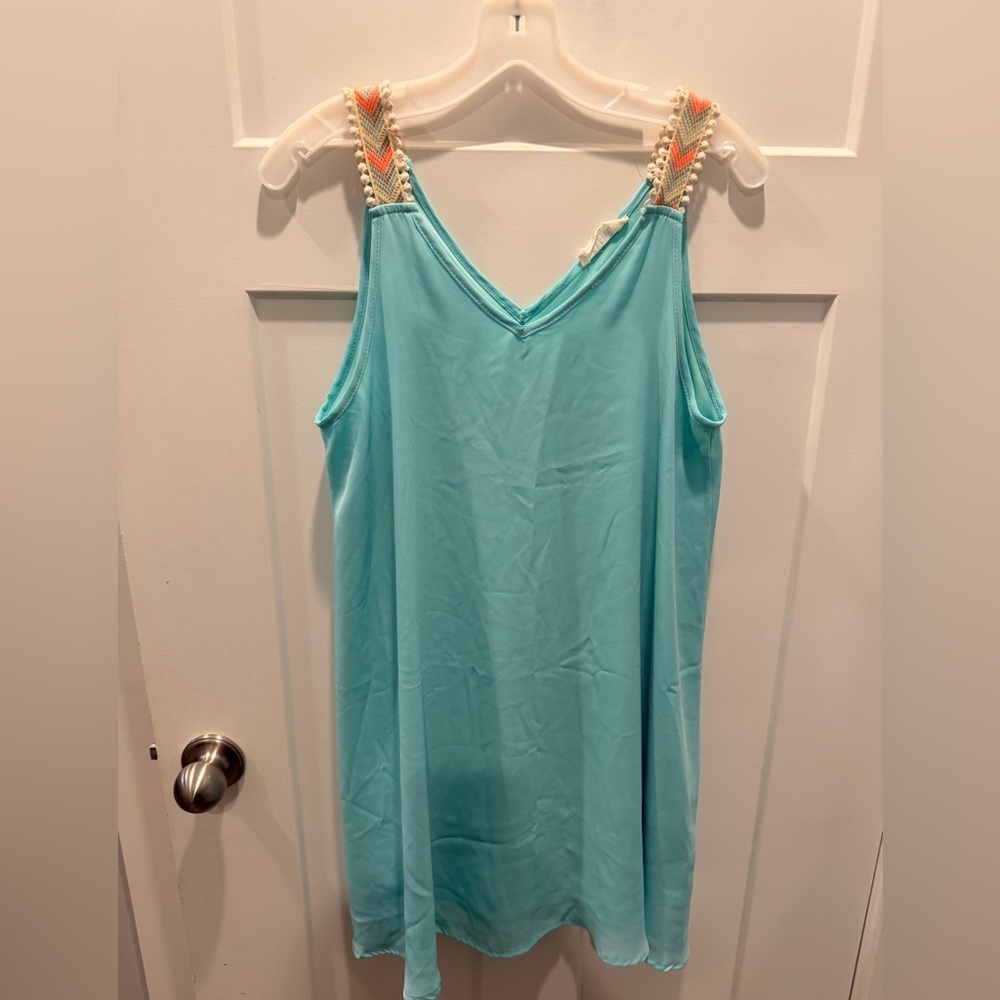 Peach Love Aqua Shift Dress Small Boho Strap Sleeveless Flowy Summer